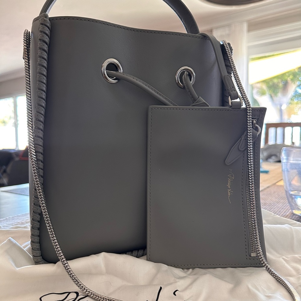 Philip Lim 3.1 grey Soleil bucket bag size small crossbody top handle leather - Picture 3 of 12
